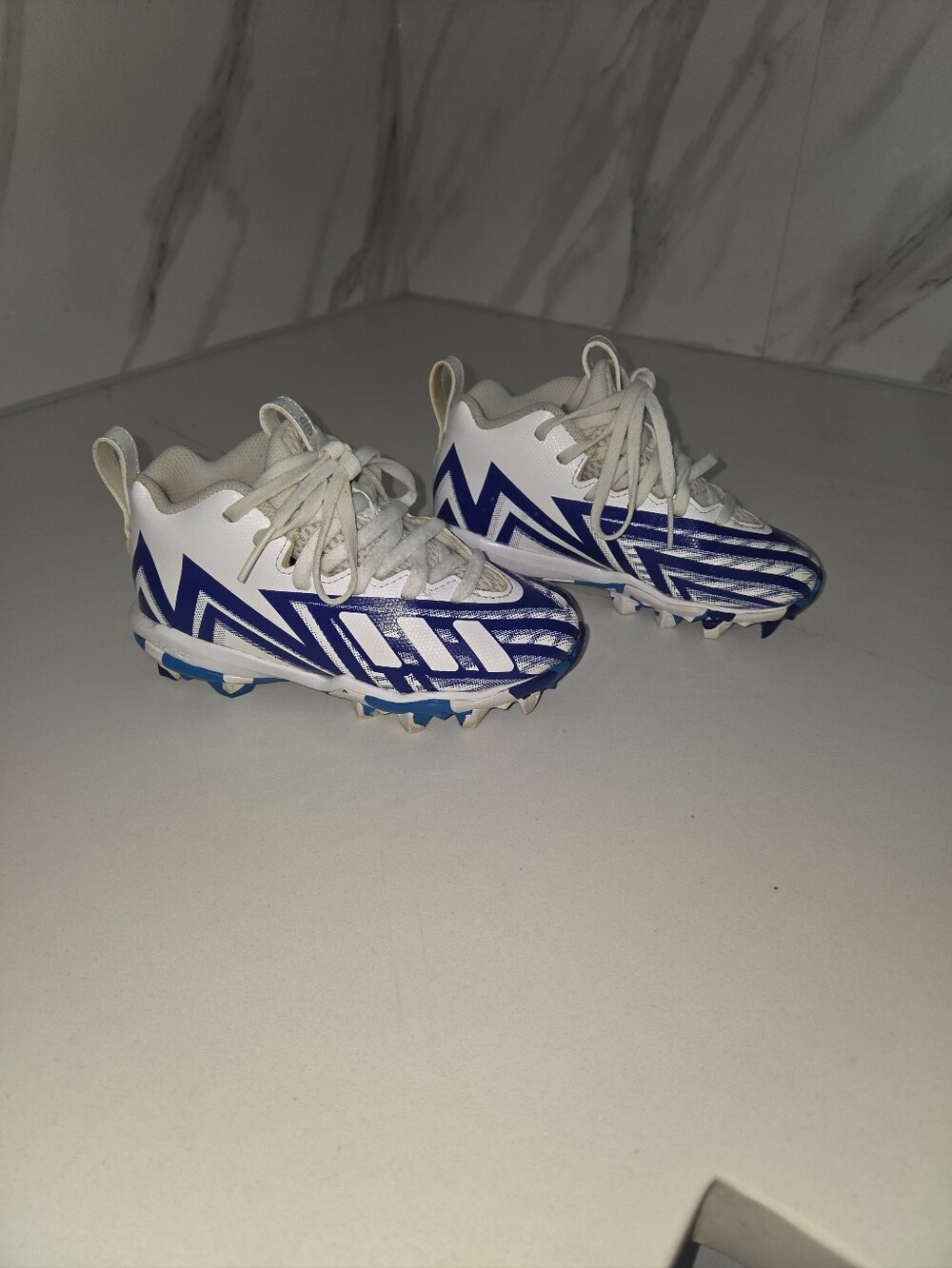 adidas White and Blue Kids Football Cleats